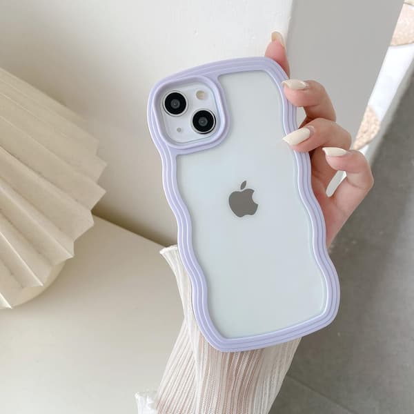 Compatible with iPhone 11 Case, Cute Curly Wavy Frame Transparent Case - Purple