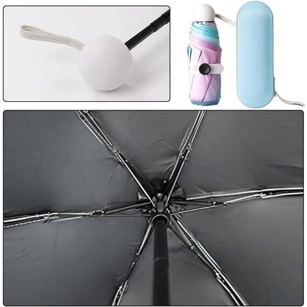 Sammenfoldelig paraply, 6 ribber mini paraply med etui, UV-beskyttende paraply med ergonomisk håndtag, regnbue bærbar lommeparaply til mænd og kvinder