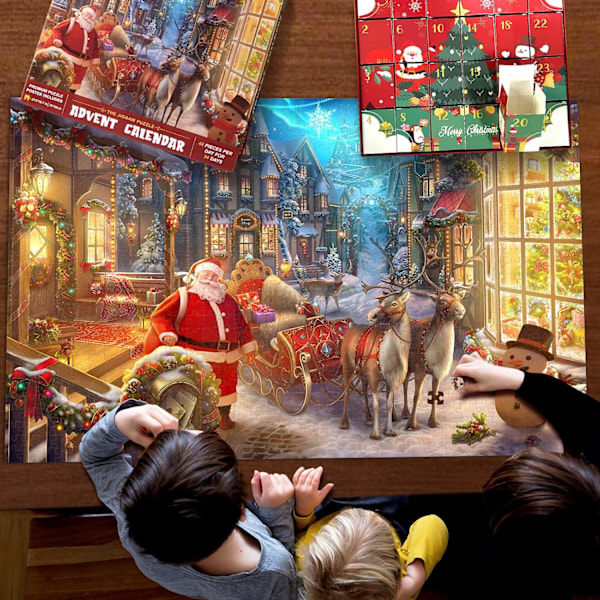Julklapp Nedräkningskalender Pussel för Barn och Vuxna - 1008 Bitar Pussel 24 Dagar av Jul Nedräkningskalender