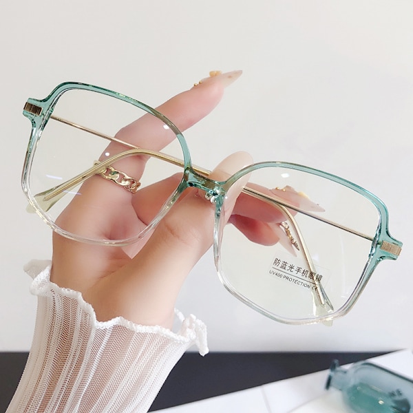 Fladt Spejl Glas Klassisk Kvadratisk Ramme Anti-Blåt Lys Trendy Stil Dekorative Briller til Mænd Kvinder Transparent Blue Frame