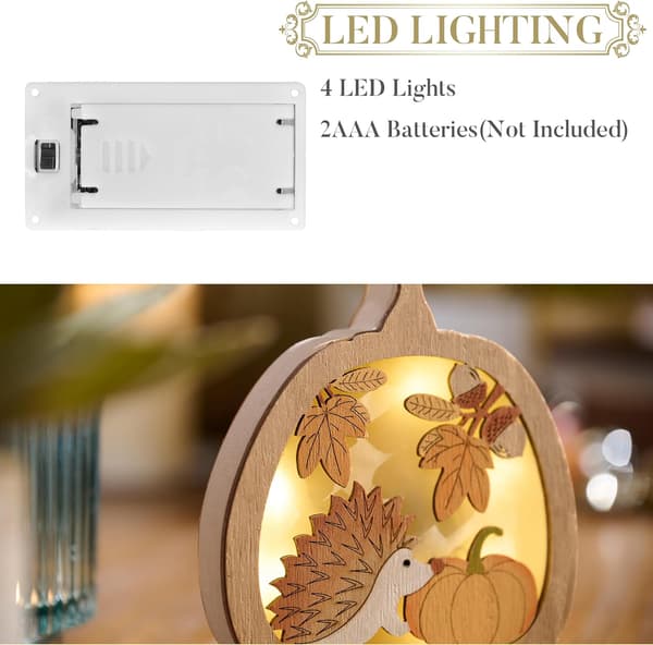 Dekorativ LED bordlampe med efterårstema, pindsvin og græskardesign til høst Halloween boligindretning 15,4x12,5 cm