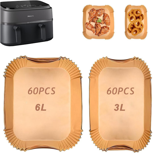 Air Fryer Bakepapir For Philips Dual Basket 6L 3L 3000-serien NA350 00 Engangs Non-Stick 120 Stykker