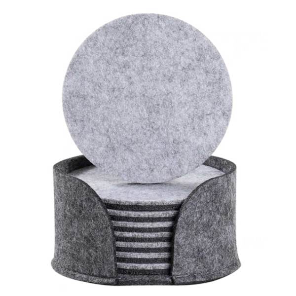 10-pack Reversible Felt Coasters in Grey with Holder grey gray