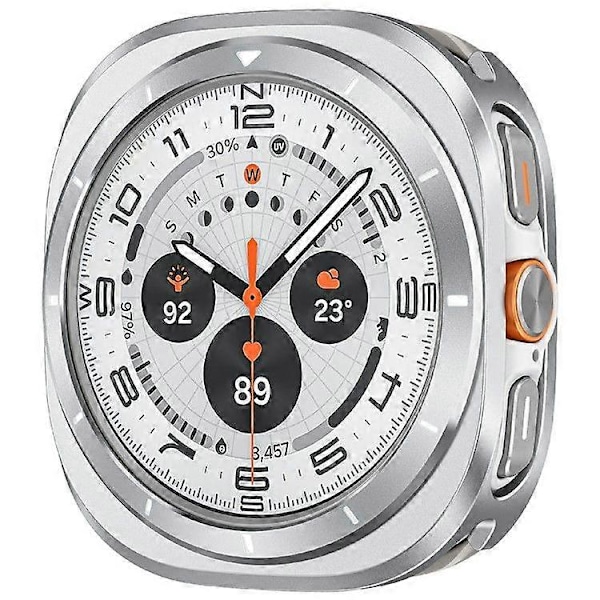 Skyddsfodral för Samsung Galaxy Watch Ultra 47mm, Klockram i aluminiumlegering PC{ee】 Silver White