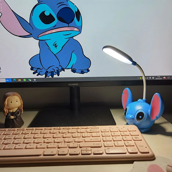 LED Lilo & Stitch Bordlampa med Pennavässare Vikbar Ljus Söt Skrivbordslampa Nattlampa USB Laddningslampa Present blue