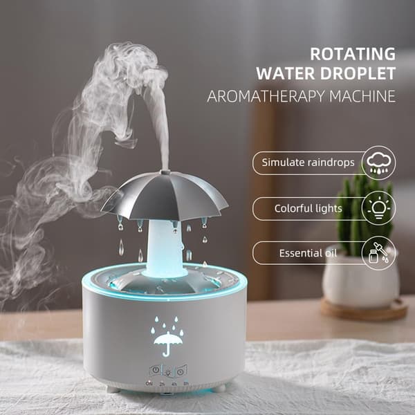 Ultralyd Luftfukter For Soverom Med 7 Farge LED-Lys Fjernkontroll Aromaterapi Diffuser Roterende Regndråpe Paraply Design Ideell Hjemmegave