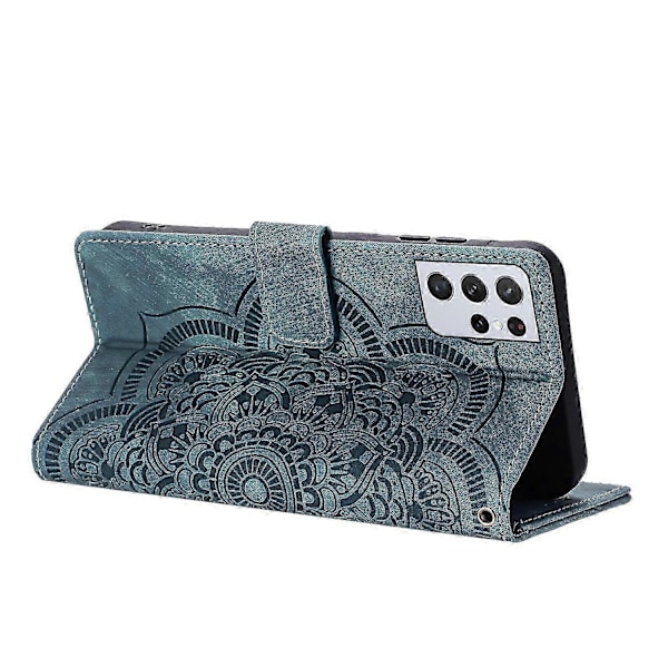 Frostat Läderfodral för Mandala Emed Retro Telefon Blå{ee} Blue For Samsung Galaxy S21 Ultra 5G