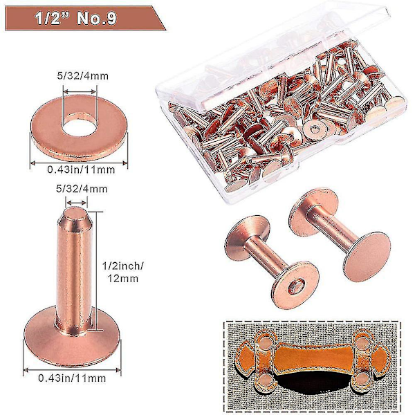 50 set koppar nitar och nitar, koppar nitar för läder för bälten plånböcker kragar läder diy cr lin