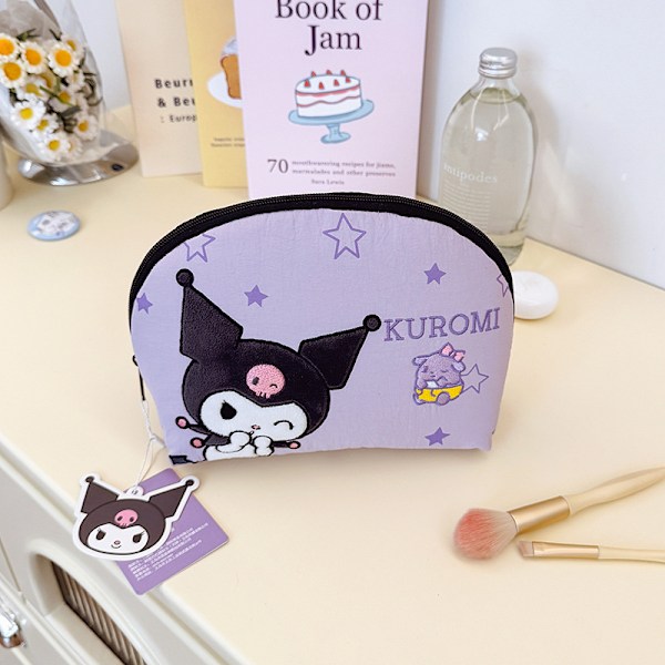 Sanrio kannettava kädessä pidettävä kuorikosmetiikkalaukku, suuri kapasiteetti, korkea arvo, brodeerattu kosmetiikkalaukku 3373-1730 Kuromi-Purple