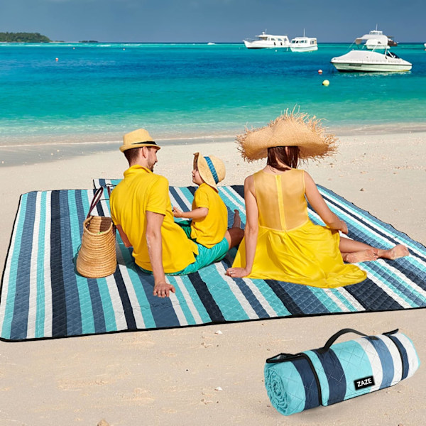 Picnic Tæppe Strandtæppe, 203x203 cm Ekstra Stor Tyk 3-Lags, Sandtæt Maskinvaskbar Vandtæt Foldbar Overdimensioneret XL Udendørs