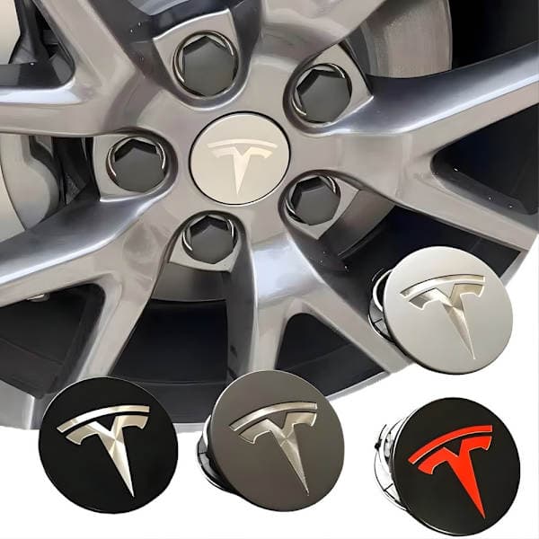 4-pak Tesla centerkapsler - hjulnavsemblem 56 mm sølv silver