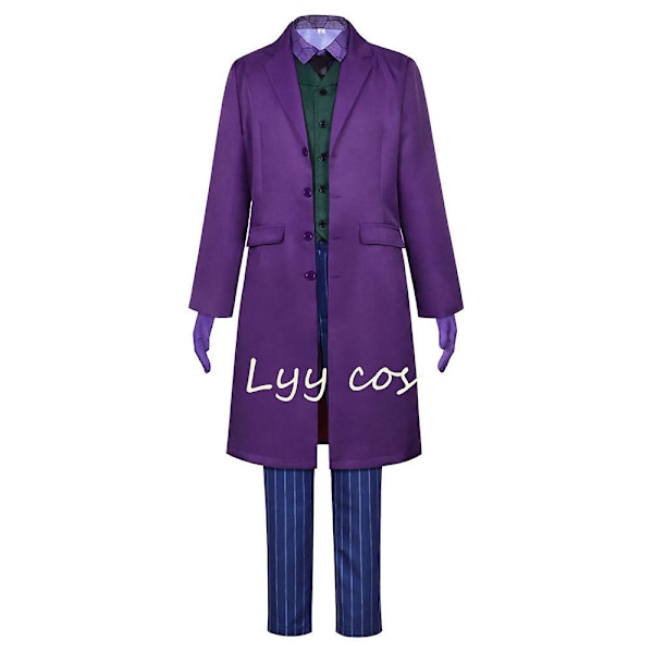 Heath Ledger Cosplay Kostume Film The Dark Knight Joker Kostume Lilla Jakke Fuld Sæt Halloween Klovn Trenchcoat Cos M