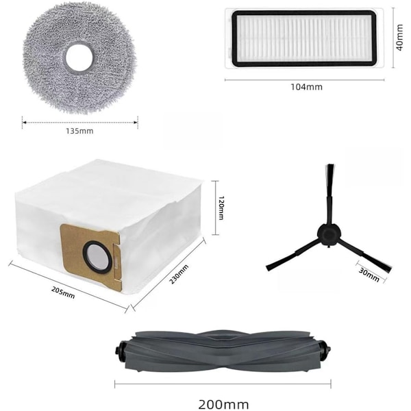Tillbehörskit för Dreame L20 Ultra/L30 Ultra Dammsugare Huvudborste Sidoborste Hepa Filter Moppduk Dammpåsar Delar