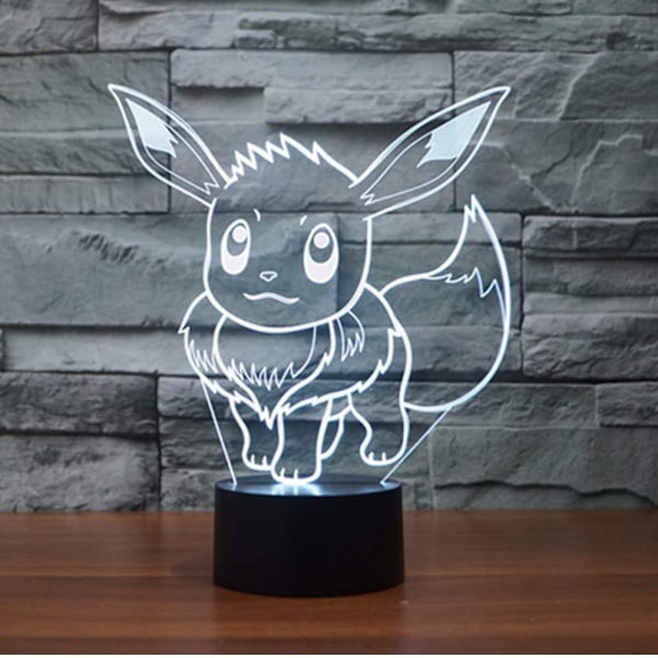 3D Illusions Pokemon_ LED nattlys, 7 farger gradvis endring USB berøringsbryter 3D visuelle lys for feriegaver eller hjemmeinnredning