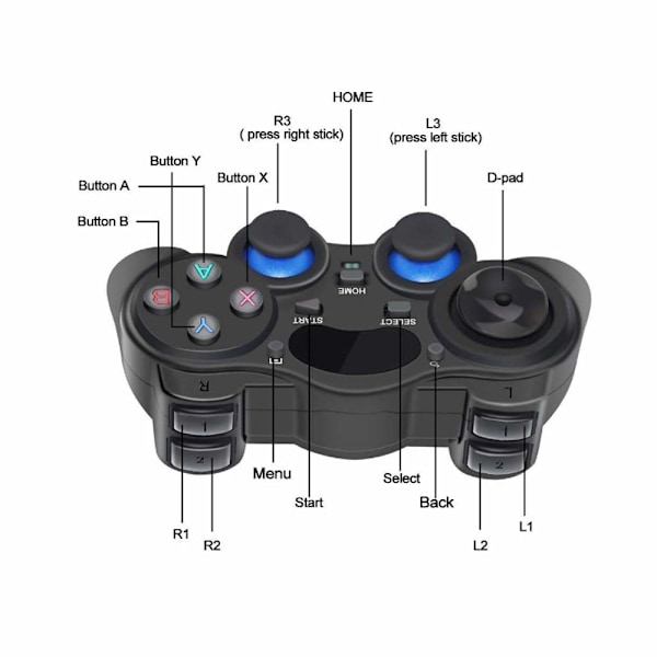 USB Trådløs Spillkontroll Gamepad for PC/Bærbar datamaskin (Windows XP/7/8/10) & PS3 & Android & Steam - [Svart] (svart)