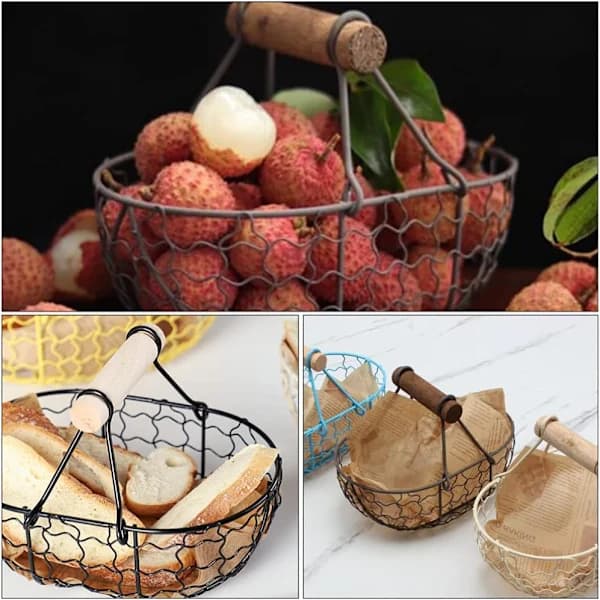 Black Metal Egg Basket Kitchen Storage Basket (18.00X12.00X12.00 cm)