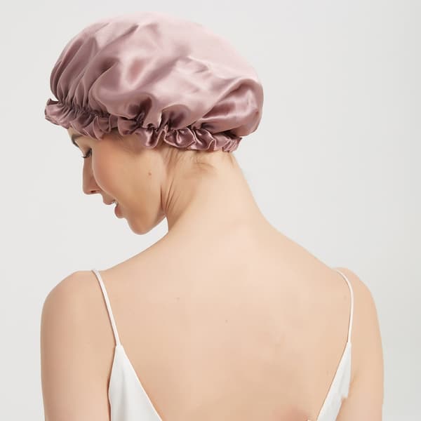 Sovehette natthette i 100 % silke Rosa Pink L