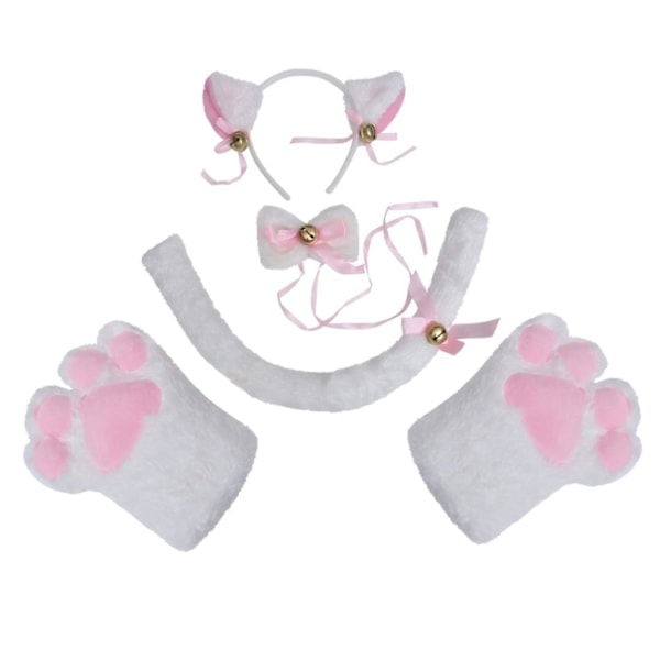 Katt Cosplay Set med Svans, Öron, Halsband, Tassar och Handskar för Halloween, Karneval, Jul, Utklädning och Dekoration