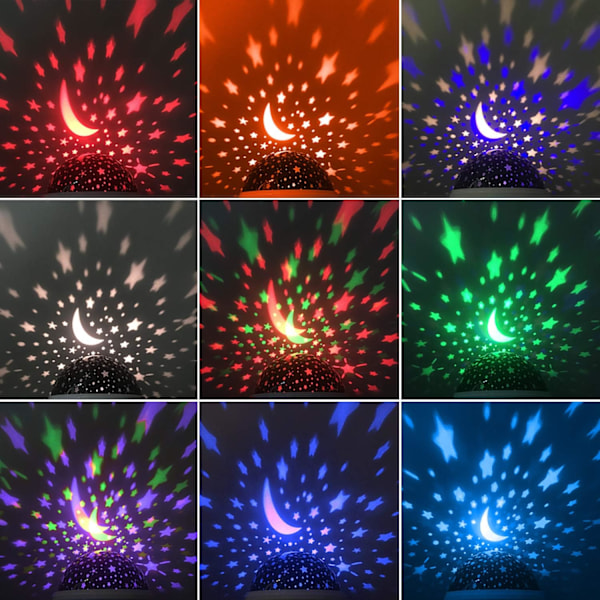 Natlampe til børn, Børnenatlampe, Stjernenatlampe, Nebulastjerneprojektor 360 graders rotation - 4 LED-lys 12 lysfarver