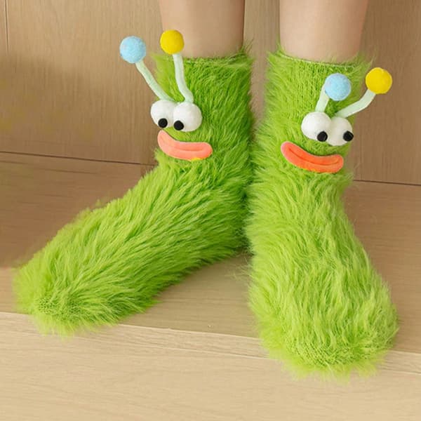Humor Vinter Sokker Sæt med 2 - Grimt Design med Store Øjne & Mund, Bløde Mid-læg Sokker til Kvinder Efterår/Vinter 1Pairs ONE SIZE