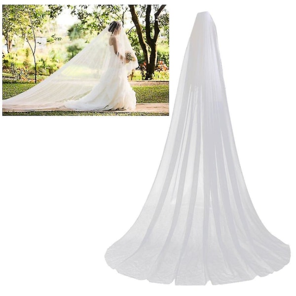 Bröllopsslöjor, 3 m långa bröllopsslöjor Tyll Brudslöjor med kam (vit)