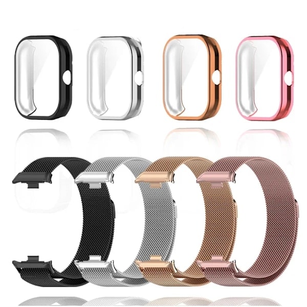 Metalliranneke Xiaomi Redmi Watch 4 -kelloon TPU-kotelolla, näytönsuojakalvolla, pehmeä Milanese-magneettilenkkiranneke Redmi Watch 4{ee} 2