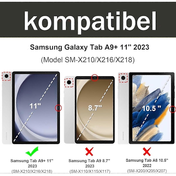 Tastatur for Nettbrett A9 Plus - Galaxy Tab A9 Plus Deksel med Tastatur, Magnetisk Trådløst Bluetooth-Tastatur, Avtakbart{ee}