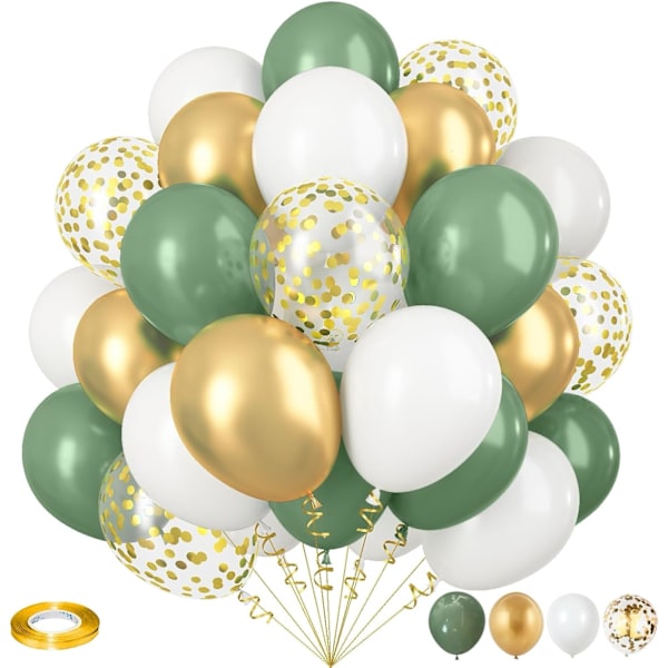 Gyllene Ballonger Olivgrön Vit Metallic Gyllene Konfetti Latex Ballongset för Flickor Kvinnor Födelsedag Bröllop Djungel Baby Shower Fest Dekorationer