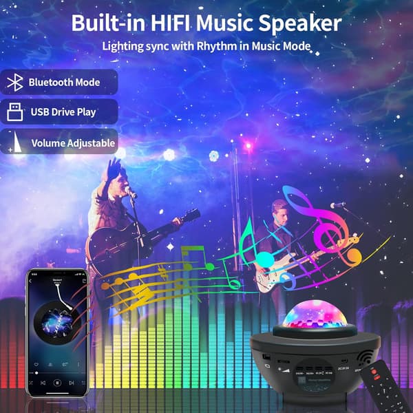 Melkweg Galaxy Projektor 4 i 1 med Musik Højttaler Dynamisk LED Natlys Bluetooth Stjerneprojektor til Rumindretning