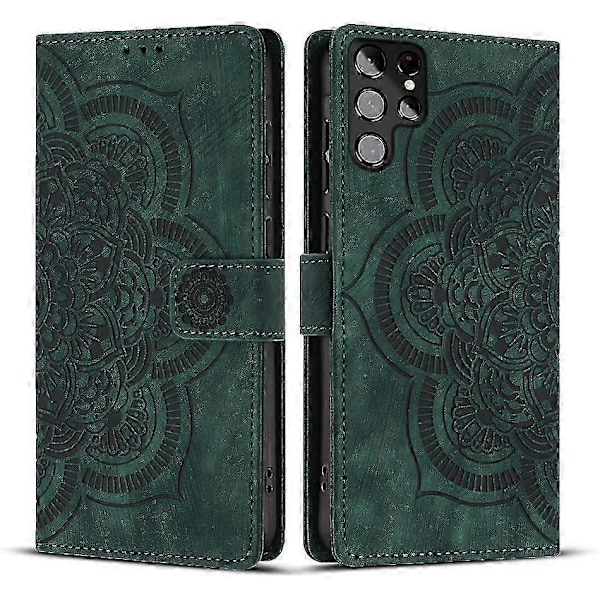 Frostat Läderfodral för Mandala Emed Retro Telefon Gree{ee} Green For Samsung Galaxy S22 Ultra 5G