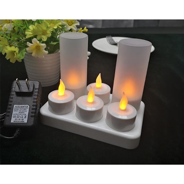 Laderbare LED-elektriske lys, flammefrie flimrende te-lys, dekorasjoner til jul, fest, arrangement, bryllup, sett med (varmt lys)