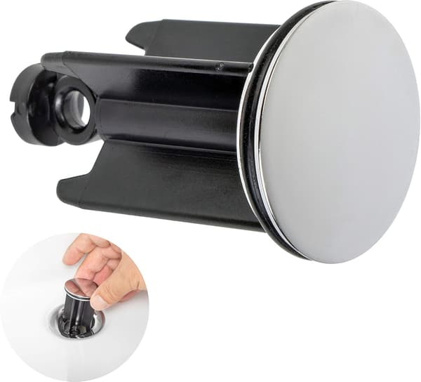 Universal vaskpropp Ø 40 mm, krom avløpsplugg, med gummipakning, høydejusterbar plugg.