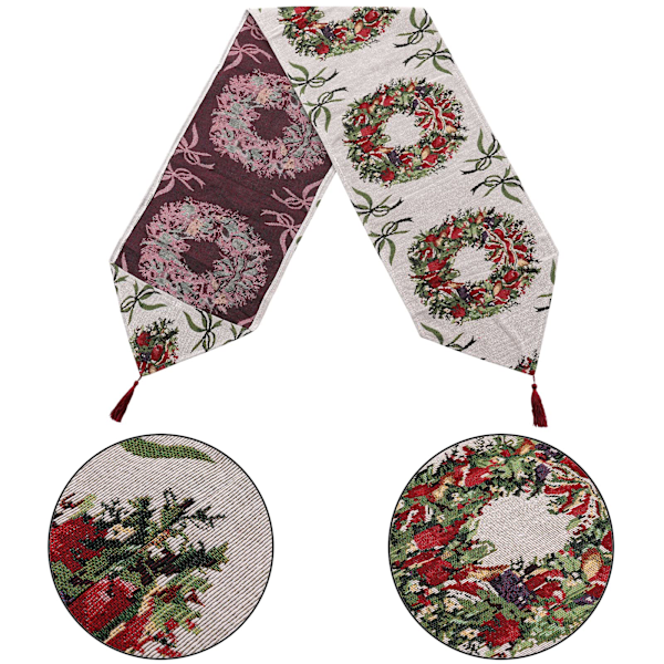 Julebordløper Krans Vevd Lang Bomull Lin Vevd Bordløper med Frynser for Festlig Julebordsdekorasjon, 180cm x 35cm