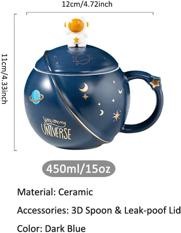 Keramisk kaffemugg med lock och sked 450 ml blå kreativ semesterpresent förpackad
