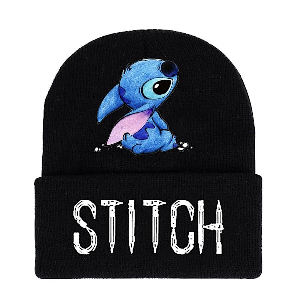 Unisex Lilo & Stitch tecknad karaktär tryckt stickad mössa Vinter varm mössa present D