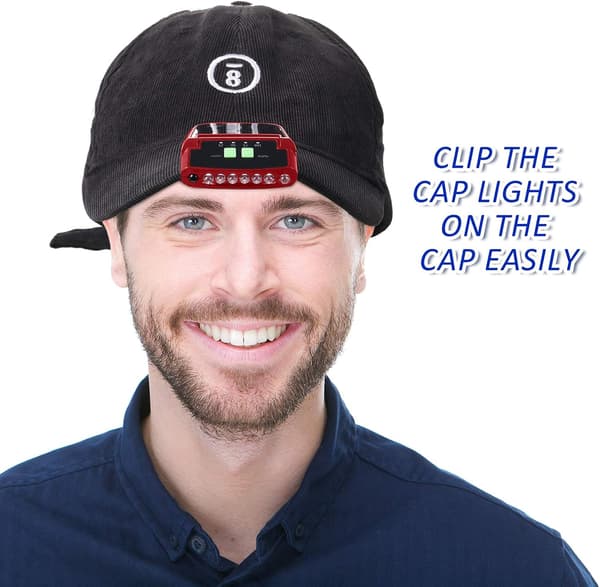 2 stk. LED-klips for capser, USB-oppladbare capslamper C