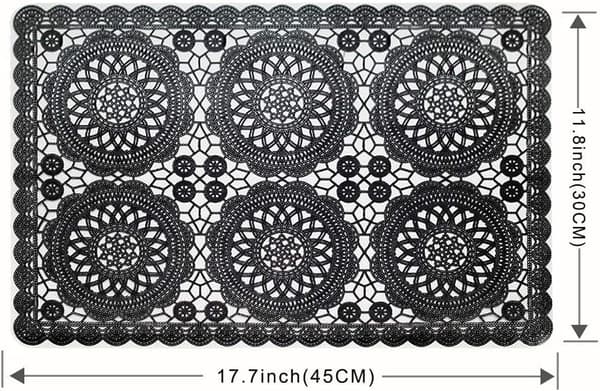 Waterproof Plastic Placemats for Dining Table, Easy to Wipe Clean, Washable Vinyl PVC Table Mats for Kitchen, Black Bb-black Bb-black Set of 6
