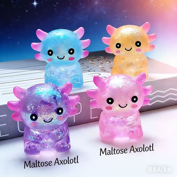 st Axolotl Squishy Stresslegetøj – Blødt klemmelegetøj i tilfældige farver**Siddende og Sitting and testing salamanders