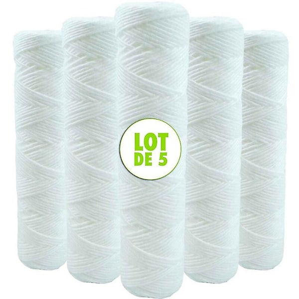 Set med 5 Spiralvattenfilterpatroner Anti-sediment 9 3/4 tum - 5 mikron Kompatibel med 10-tumsfilter Tillverkad i Frankrike-kryc null null none