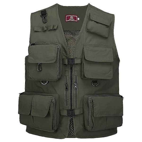 Fiske Fotografi Vest Sommer Multi-lommer Mesh Jakker Hurtigtørkende Vest Militærgrønn Army green XXXL