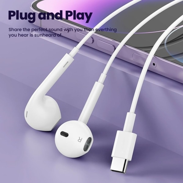 2-pak hovedtelefoner med mikrofon og lydstyrkekontrol, kompatible med iPhone 15 Pro Max/15 Pro/15 Plus/15/Samsung S23 Ultra