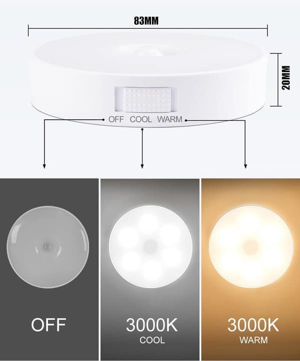Rechargeable Smart Night Light with Motion Detection for Bedside Table, Wardrobe, and Hallway