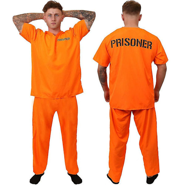 Vuxen Fånge Kostym Orange Fånge Kostym Fågelbur Kostym För Halloween Orange Fånge Kostym Män Fängelse Overall Kostym{ee} Orange