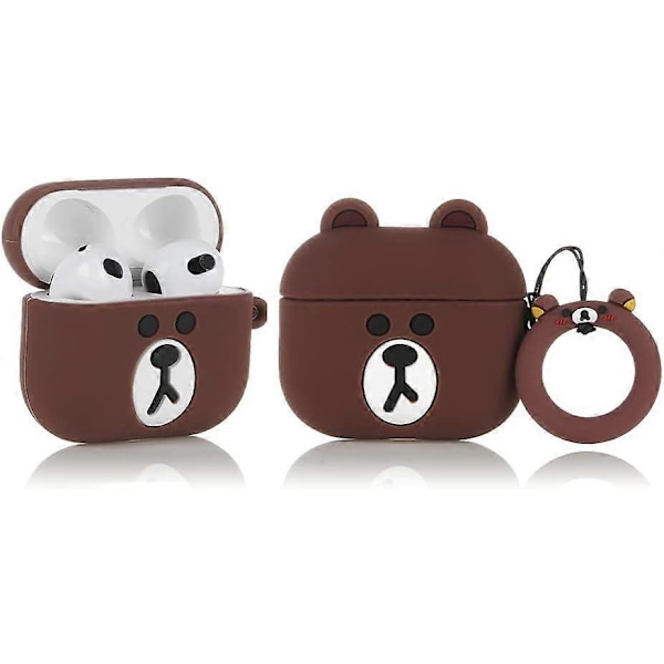 Suunniteltu sopimaan Airpods 3. sukupolvelle 2021, Silikoninen Sarjakuva Söpö Kotelo Suojaava Iskunkestävä Kuori Airpods 3 Ruskea Karhu{hh] BrownBear standard