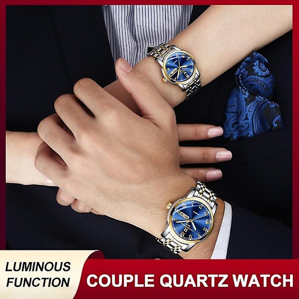Højkvalitets Rustfrit Stål Par Kvarts Ur til Mænd Kvinder Luksus Sports Armbåndsure Mode Casual Dato Ugedag Armbåndsur 09 female1727