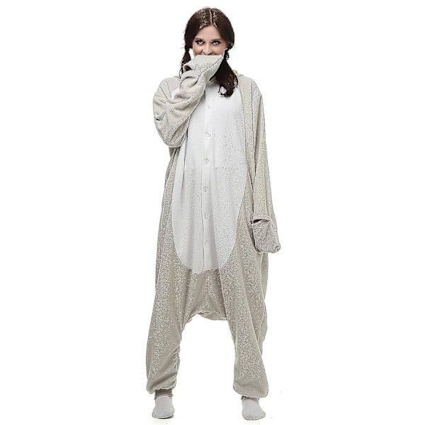 Harmaa hylje onesie aikuisille naisille ja miehille eläin kigurumi pyjama piirretty pyjama kotiasu halloween cosplay party puku S