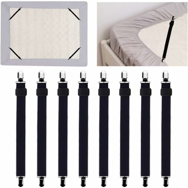 8-Pack Bedding Accessories Adjustable Sheet Tensioner Elastic Sheet Strap for Sheet Sofa Cover - 60cm to 200cm Black