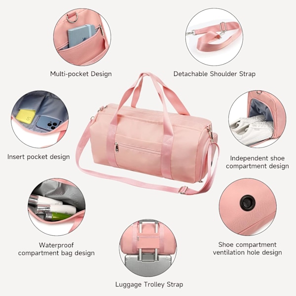 Gymbag for kvinner og menn, liten sportsbag med våtrom og skoskap, reiseveske, helgeveske