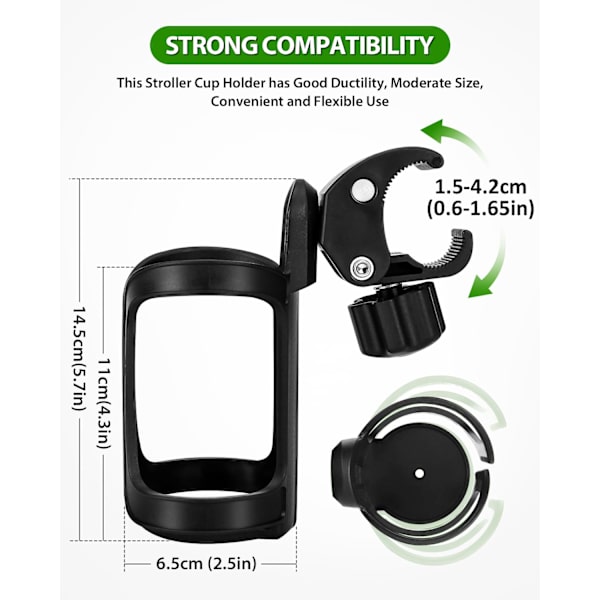 2-pack Universal Stroller Cup Holder - Adjustable Drink and Bottle Holder for Strollers, Walkers, Bikes
