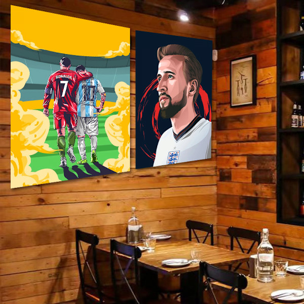 Jalkapallotähdet Cristiano Ronaldo ja Lionel Messi Juliste Taide Seinäkoriste (Kehystämätön) 23 tuumaa × 35 tuumaa (60 cm × 90 cm) (Messi ja Ronaldo)